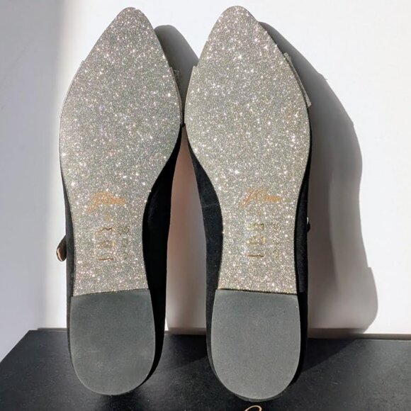 New in Box J Crew Pointed-Toe Mary Jane Black Suede Shoes with Embellished Bow - Picture 7 of 7